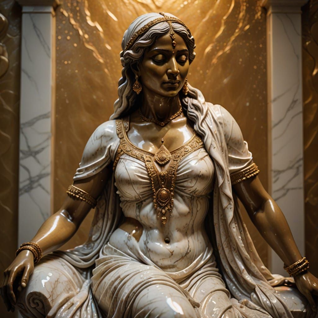 Indian Woman Bathing: Baroque Marble Sculpture