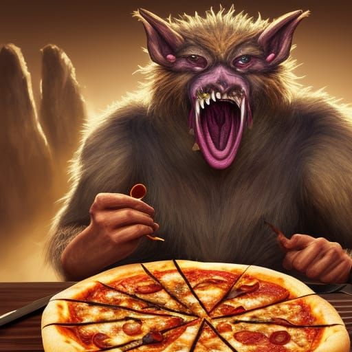 Bugbear's Pizza Feast: Detailed Matte Painting