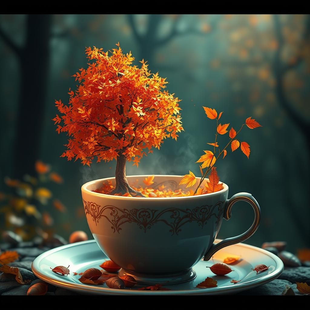 Autumnal Fantasy in a Cup: Detailed Matte Painting