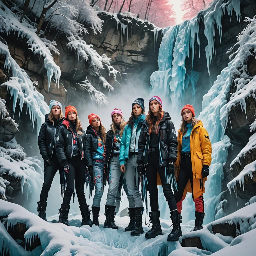 Frozen Waterfall Fashion in Mixed Media Style