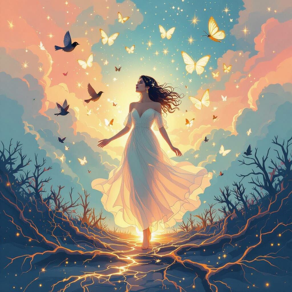 Ethereal Woman in Golden Light: Fantasy Concept Art