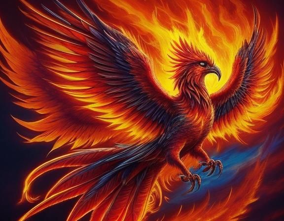 Phoenix Rising from Ashes in Fiery Splendor
