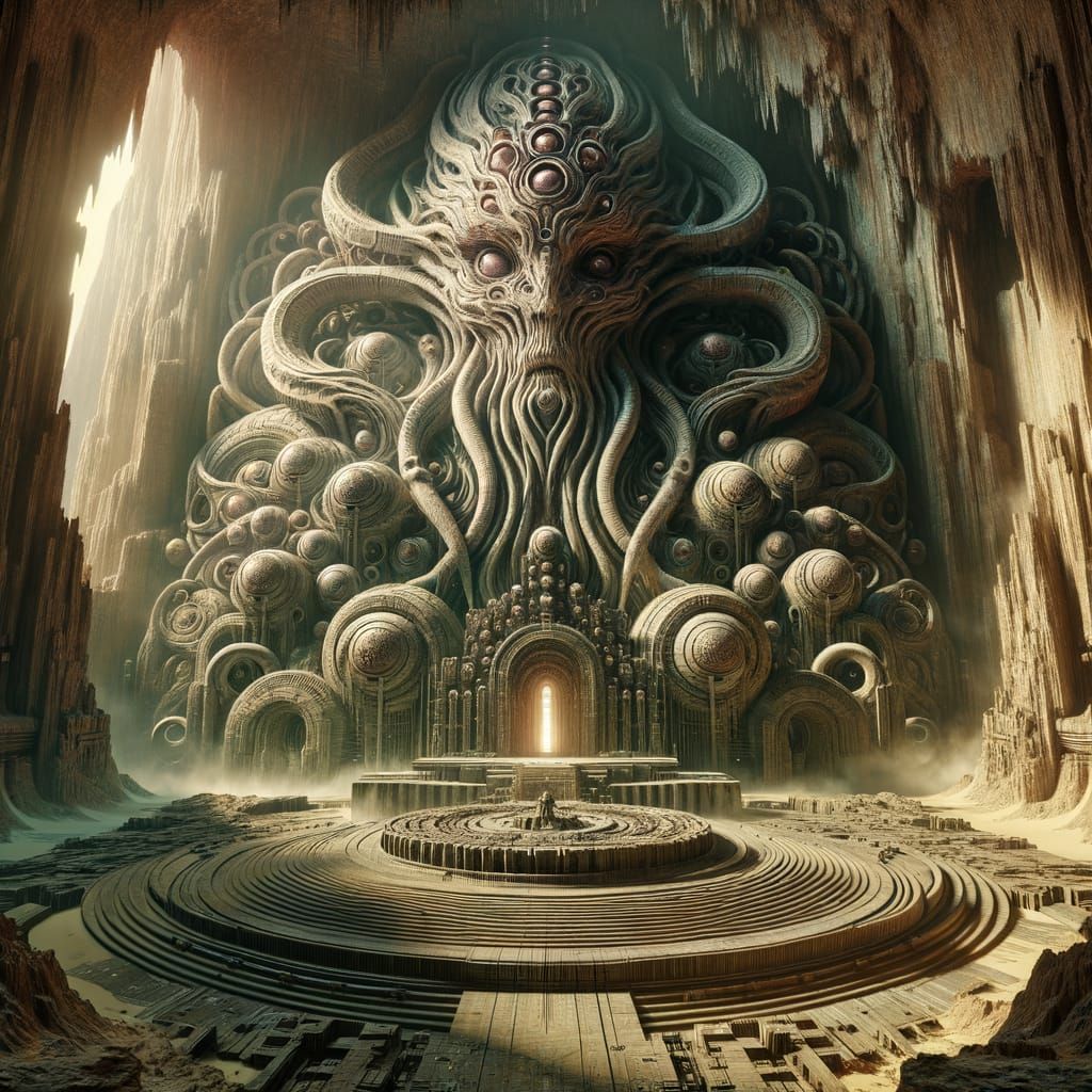 Alien Statue in Desert Cavern as Fantasy Concept Art