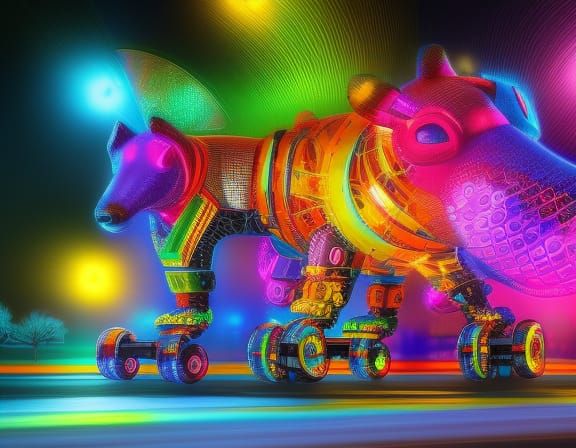 Cyberpunk Bear on Roller Blades: Detailed Digital Art