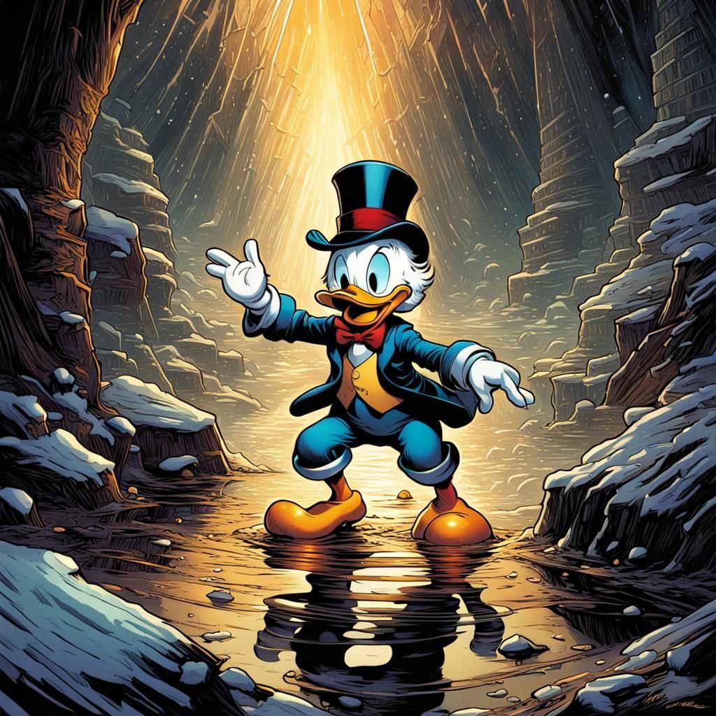 Scrooge McDuck Mining Gold: Comic Book Art