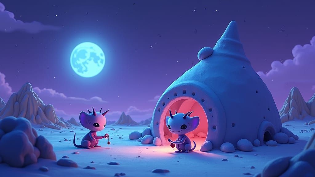 Dofus-Style Alien Landscape with Blue Desert