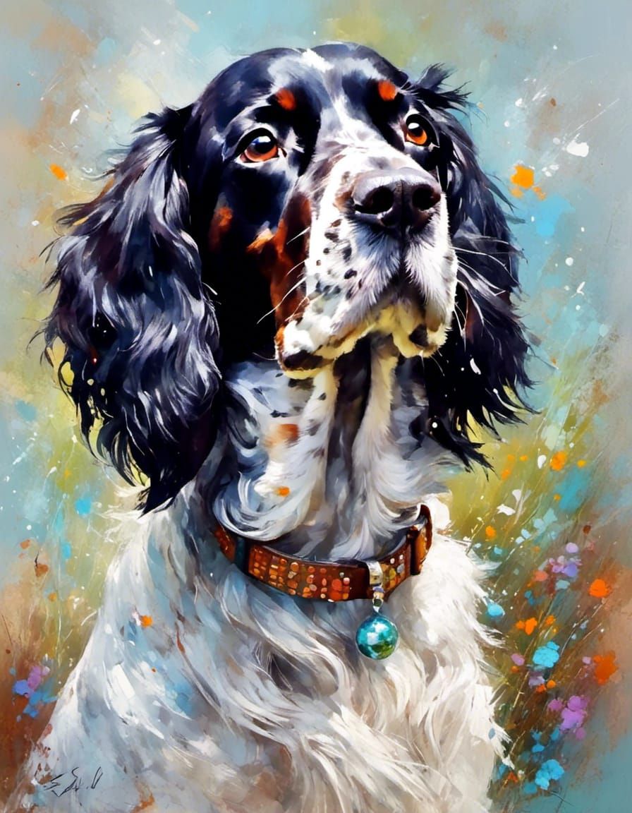 Playful Spaniel Dog Colorful Painting