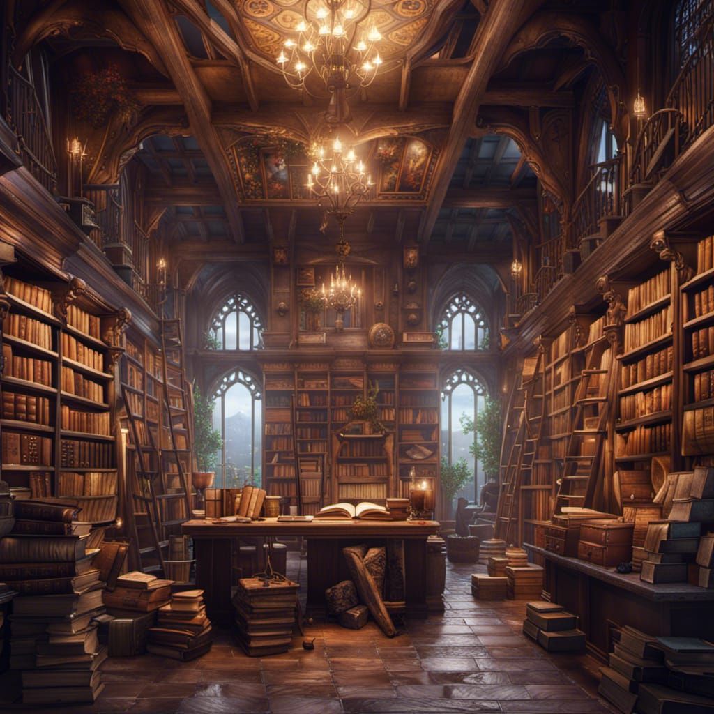 Fantastical Book Emporium Concept Art in 8K