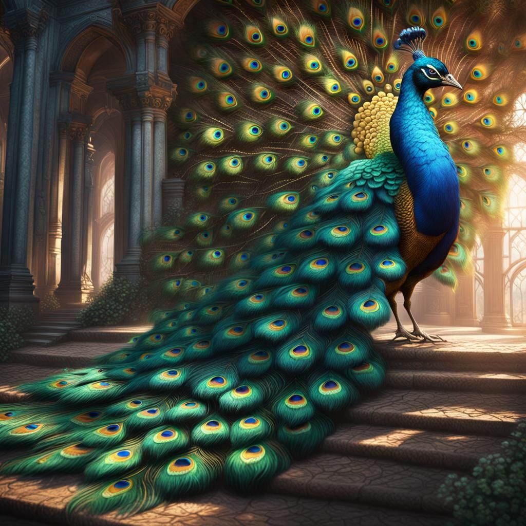 Majestic Peacock in Detailed Matte Painting Style