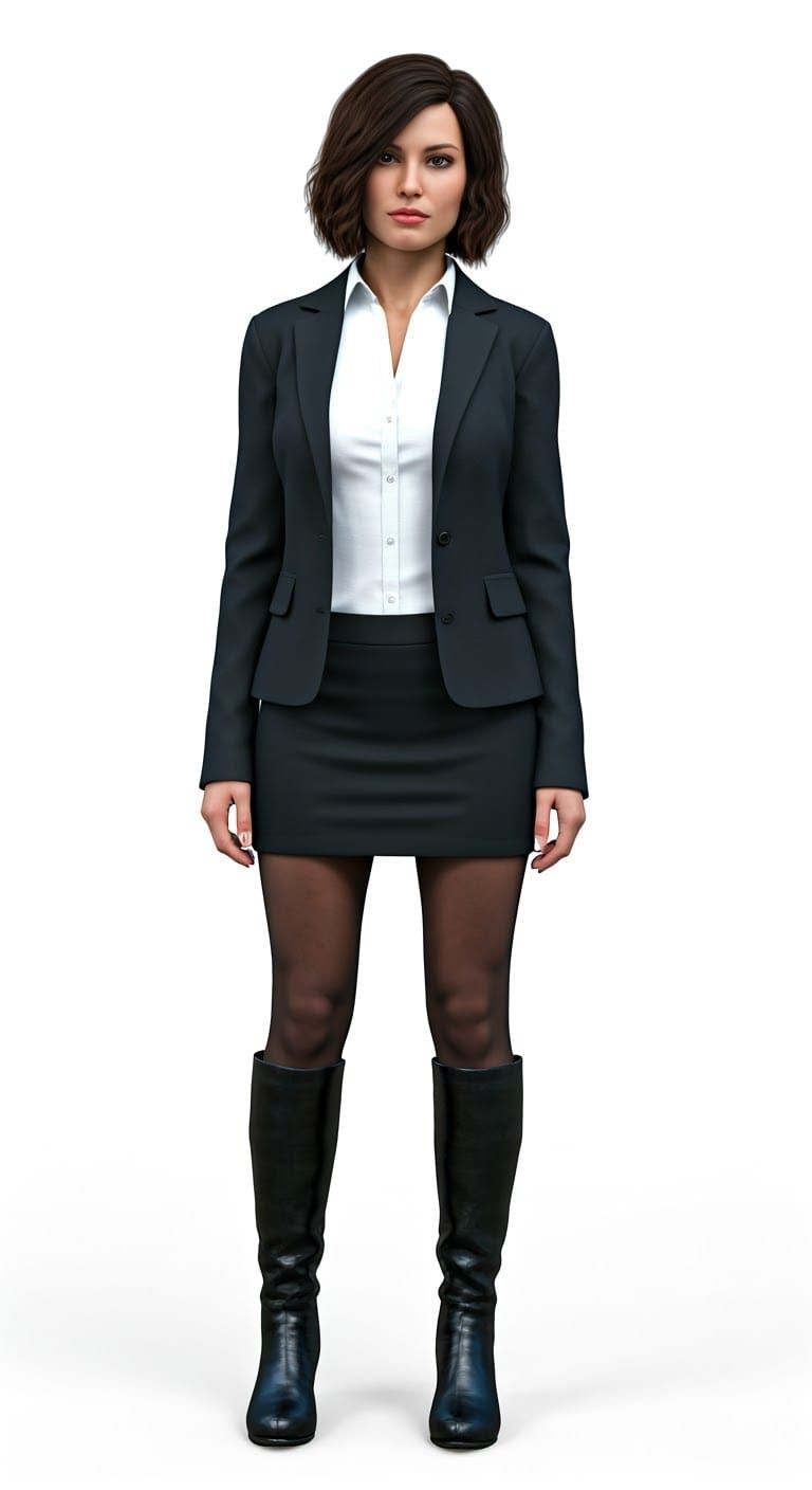 Assertive Woman in Business Suit and Boots