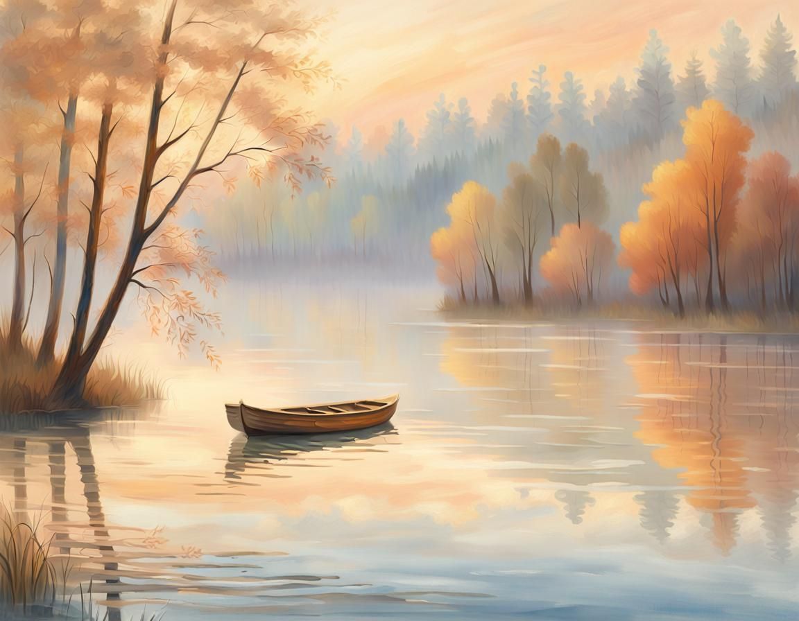 Impressionist Boat on Lake in Monet Style