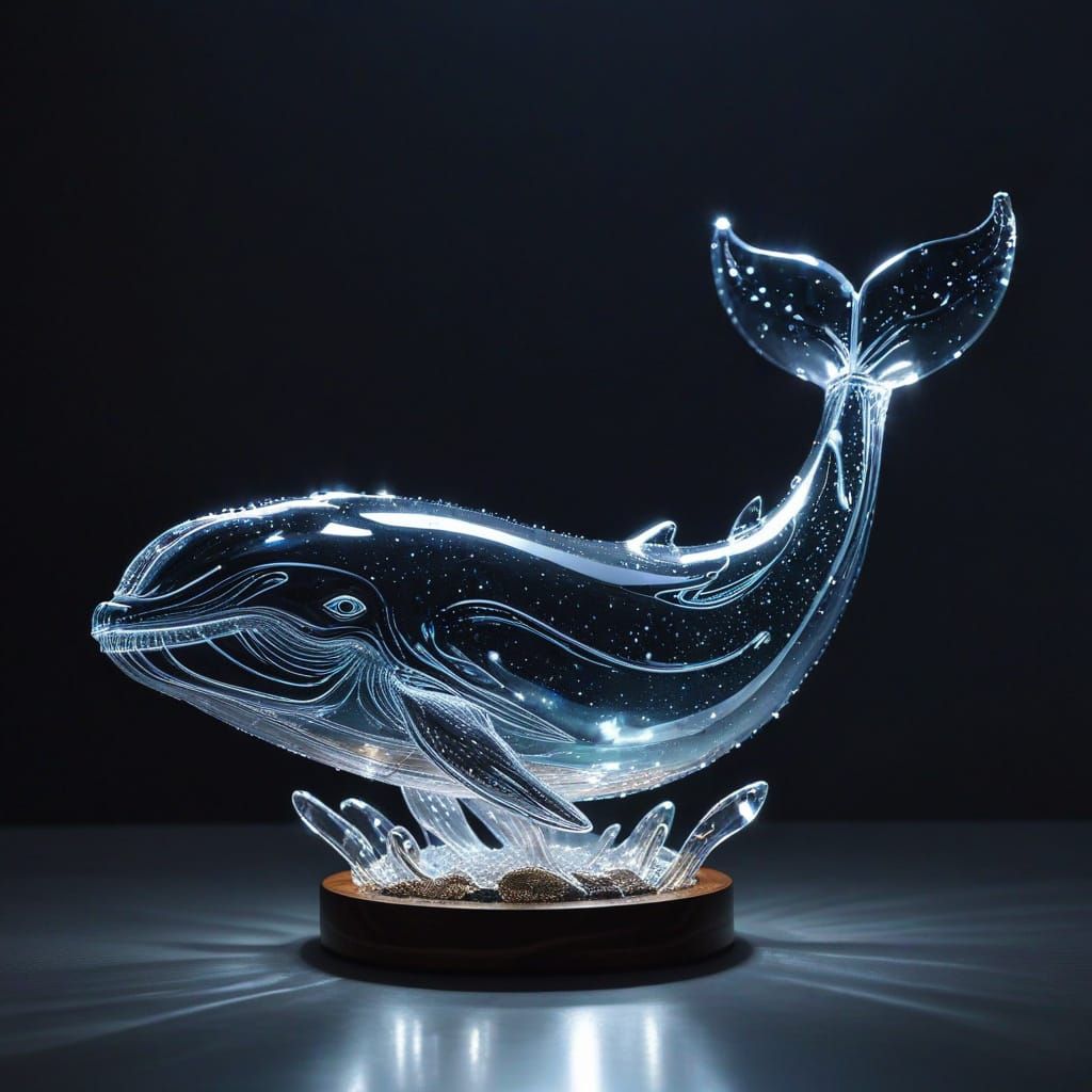 Detailed Clear Glass Whale with Sparkle