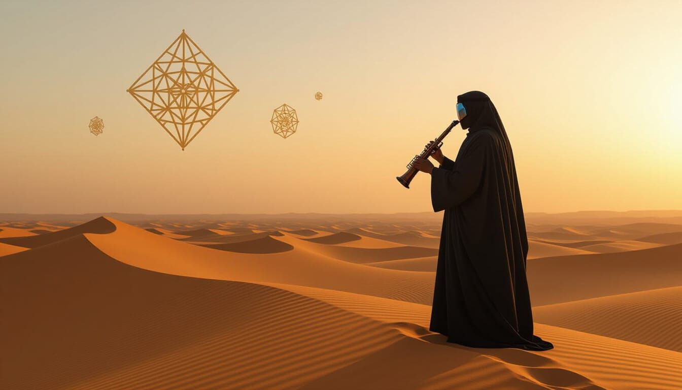 Sunset Silhouette with AI Oud Player