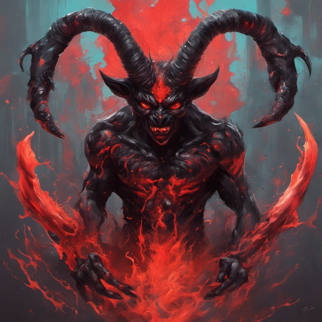 Glossy Black Demon in Graffiti Art Style