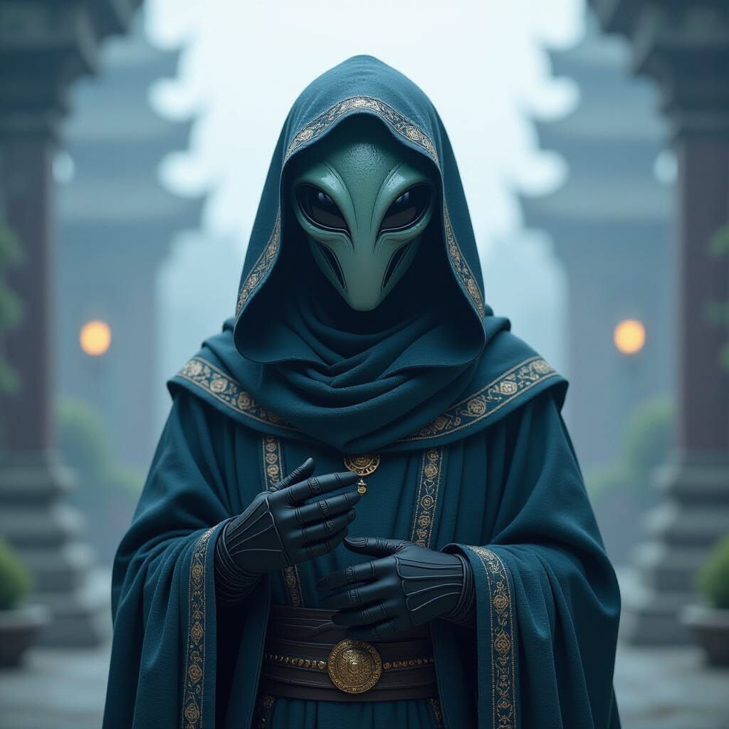 Masked Alien Creature in Sci-Fi Temple Portrait