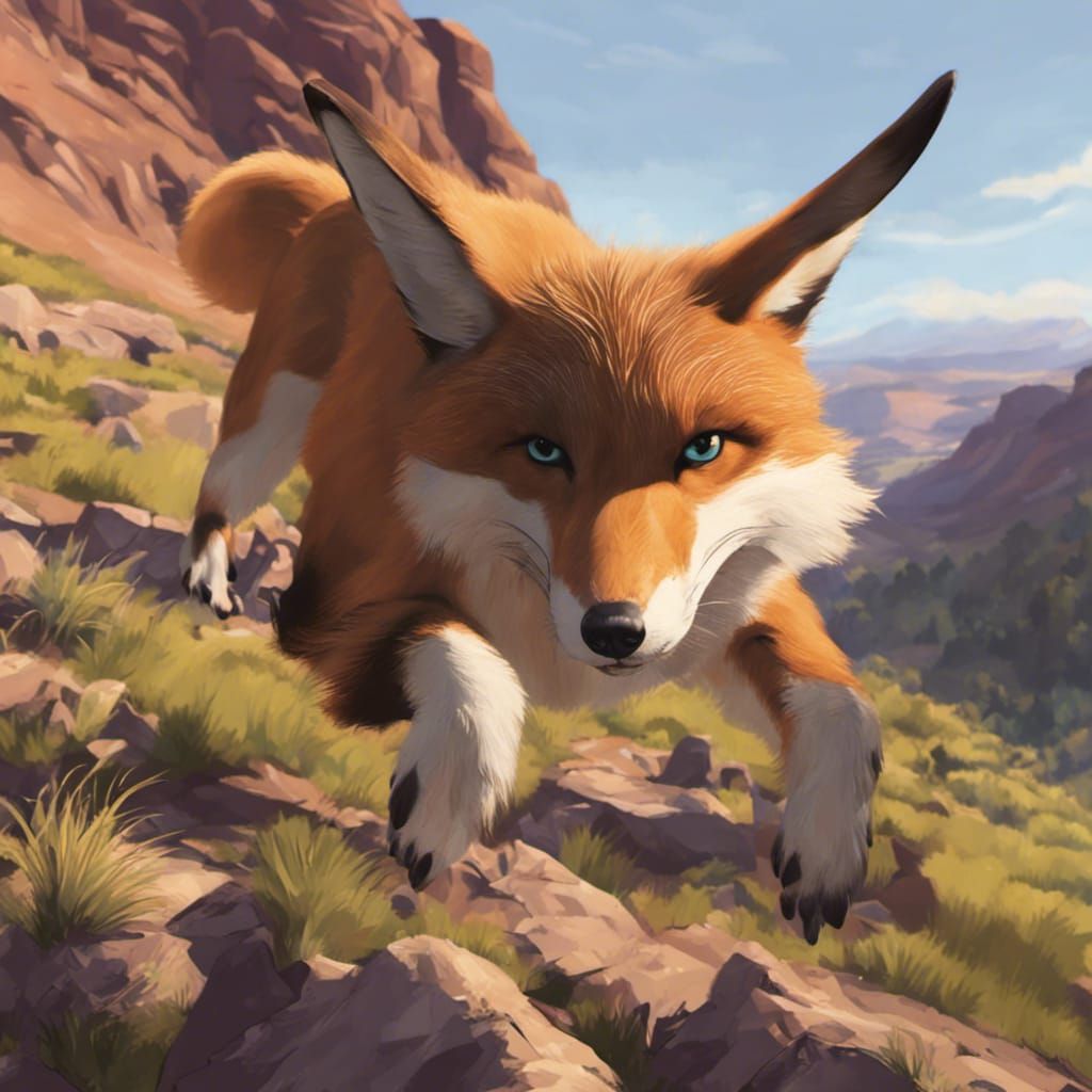 Abstract Expressionist Fox Jumps Over Dog