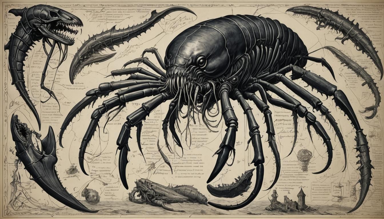 Lovecraftian Horror Anatomical Blueprint in Photorealistic S...