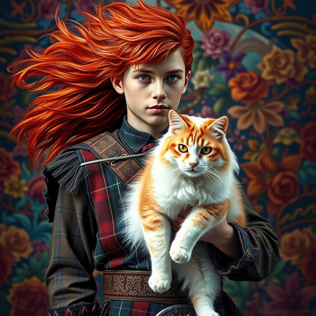 Scottish Man with Red Hair and Cat, Splash Art