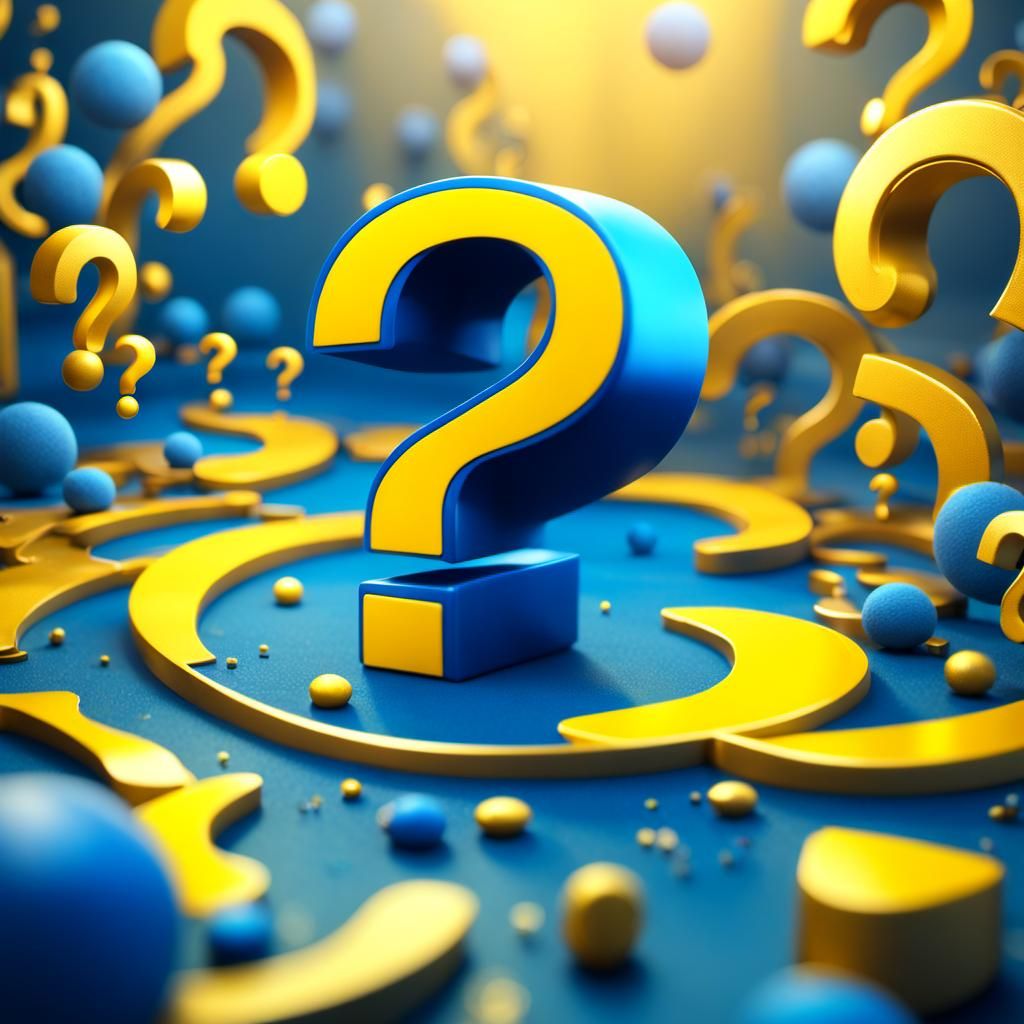 3-D (Question Mark:1.5) of yellow colour at bright blue background, deep colours
