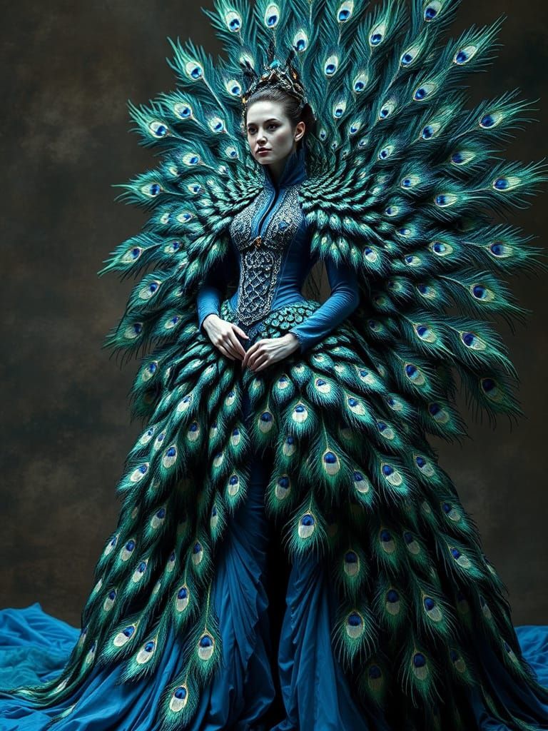 Haute Couture Peacock-Inspired Masterpiece