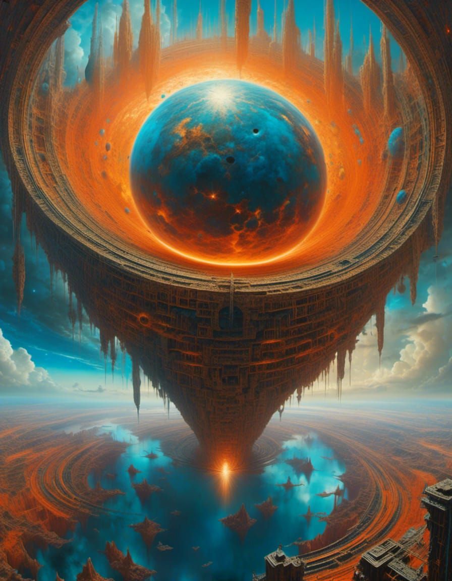 <lora:Cosmogenesis:1.0> Portal to another cosmos. Photorealistic hyperdetailed finalRender Zdzisław Beksiński cerulean a...