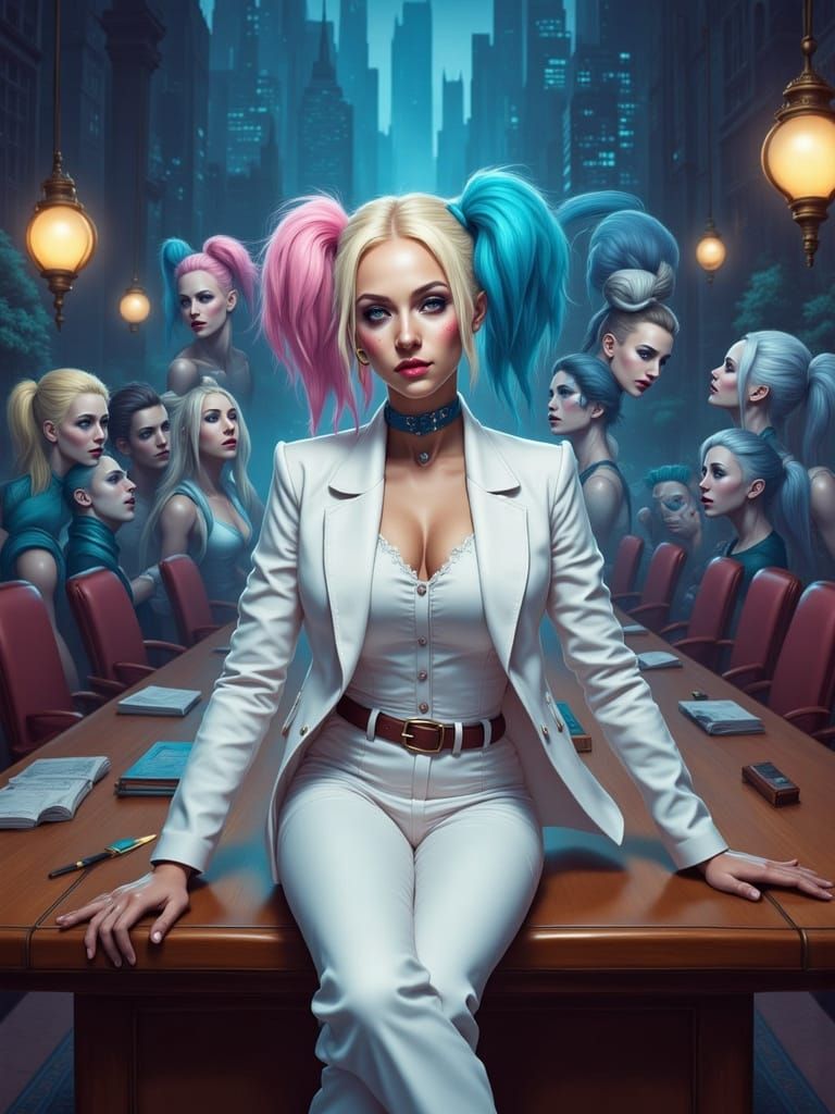 Harley Quinn in Business Suit with Surreal Limbs