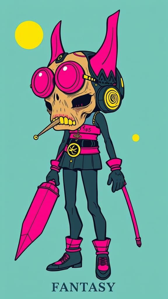 Neon Punk Fantasy Character in Art Deco Style
