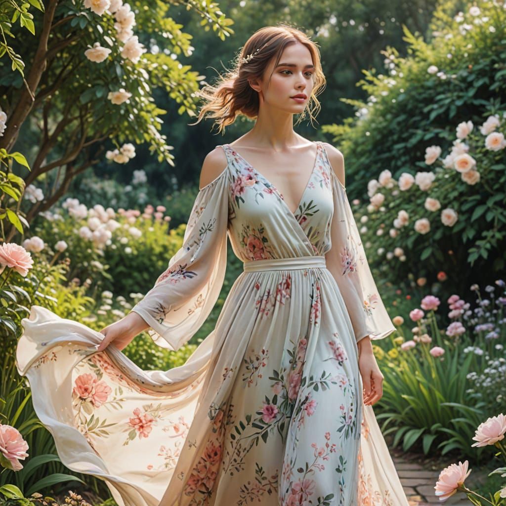 Ethereal Garden Goddess in Watercolor Style