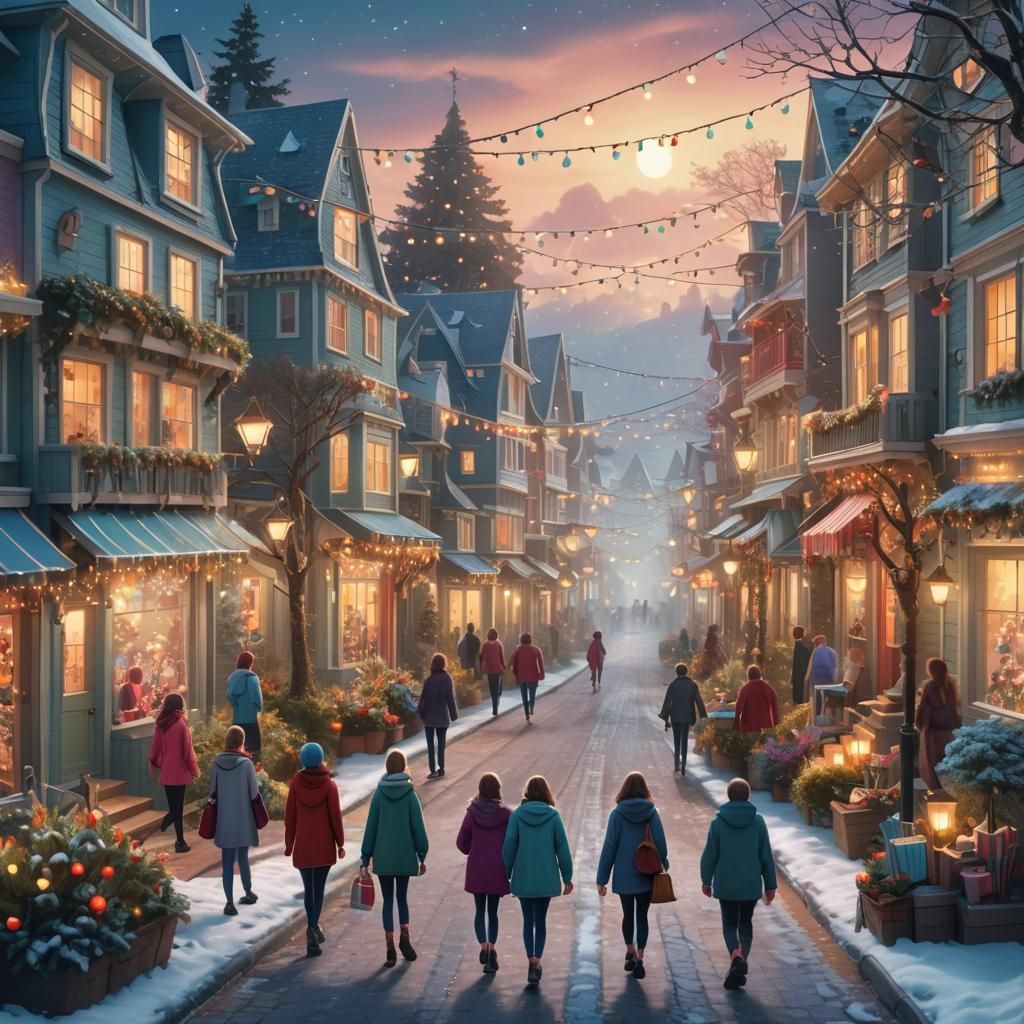Festive Coastal Street Scene in Digital Matte Painting