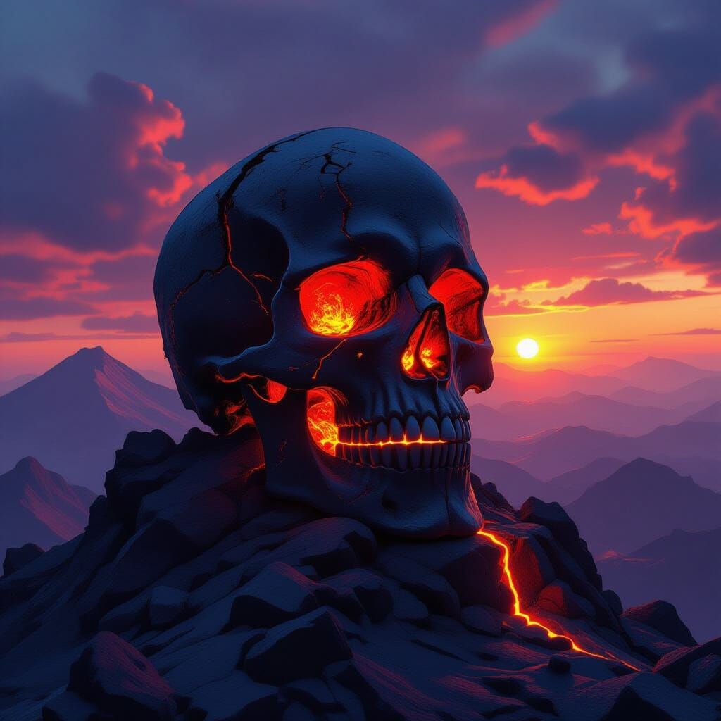 Lava Skull on Volcanic Peak: Dark Fantasy Art