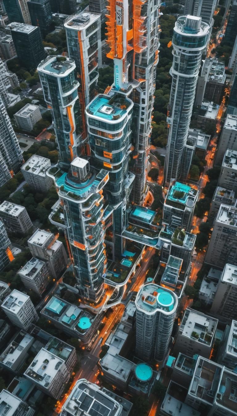 Futuristic Vertical City with Neon Lights