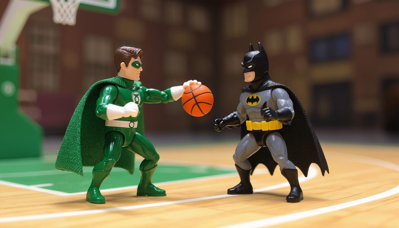 Green Lantern and Batman in a little “one-on-one”.