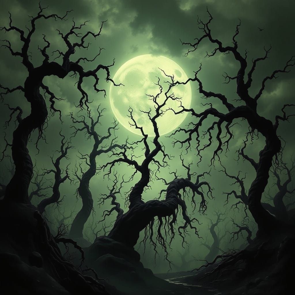 Ethereal Gothic Nightmare Landscape in a Distressed, Surreal...