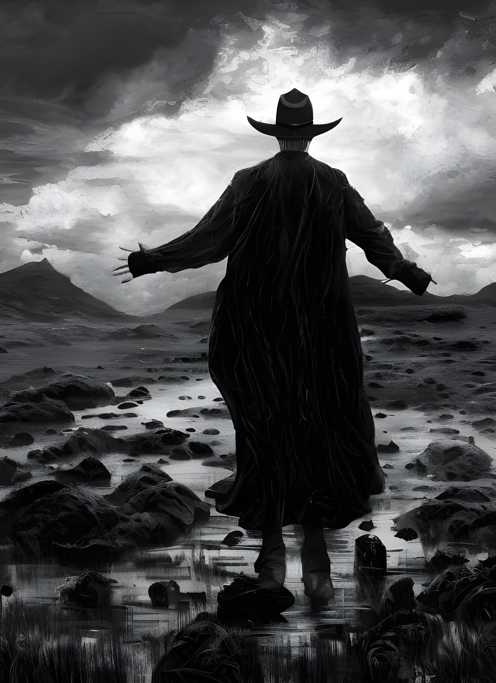 Epic Black and White Man in Black Illustration
