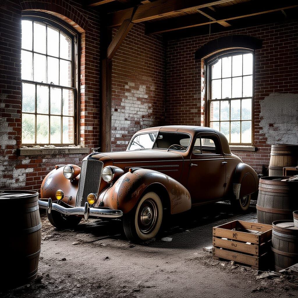 Forgotten Vintage Car in Dusty Garage