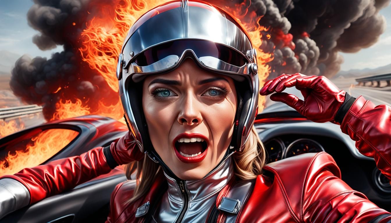 Racing Car Inferno: A Hyperrealistic Splash Art Portrait