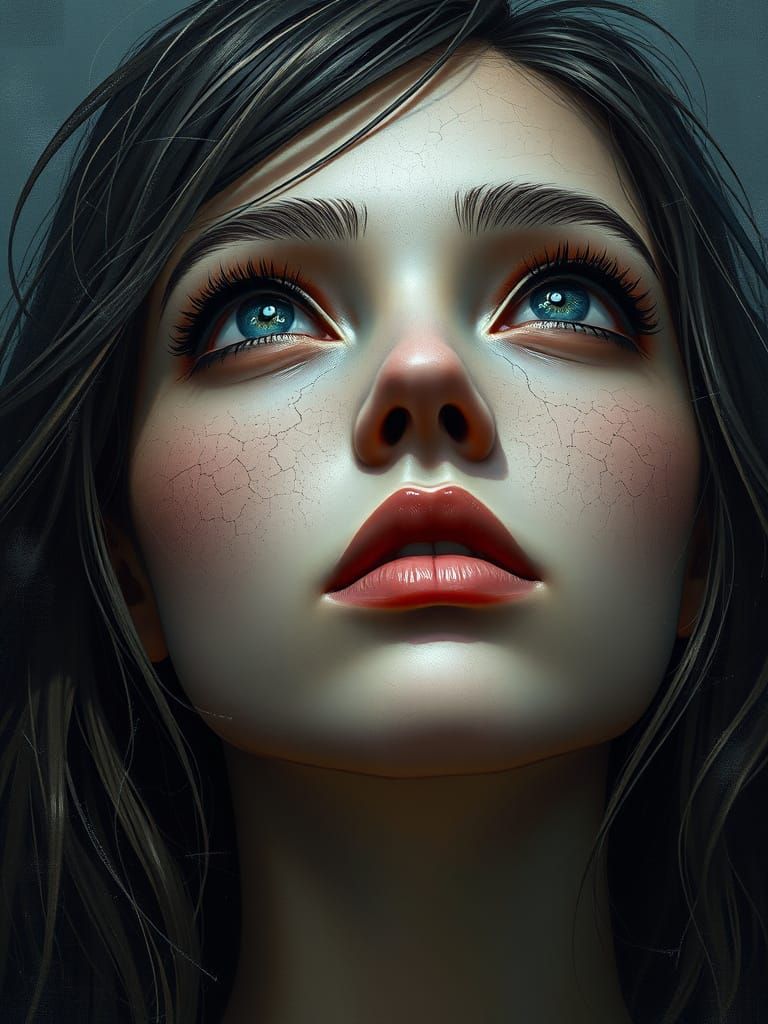 Surreal Portrait of a Beautiful Woman with Upward Gazing Eye...