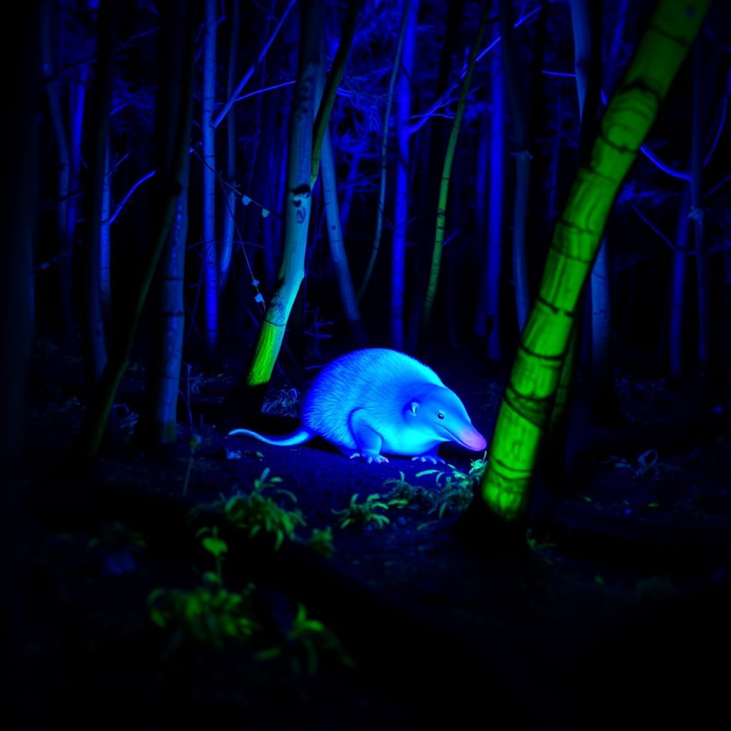 Fluorescent Platypus in an Ultraviolet Forest