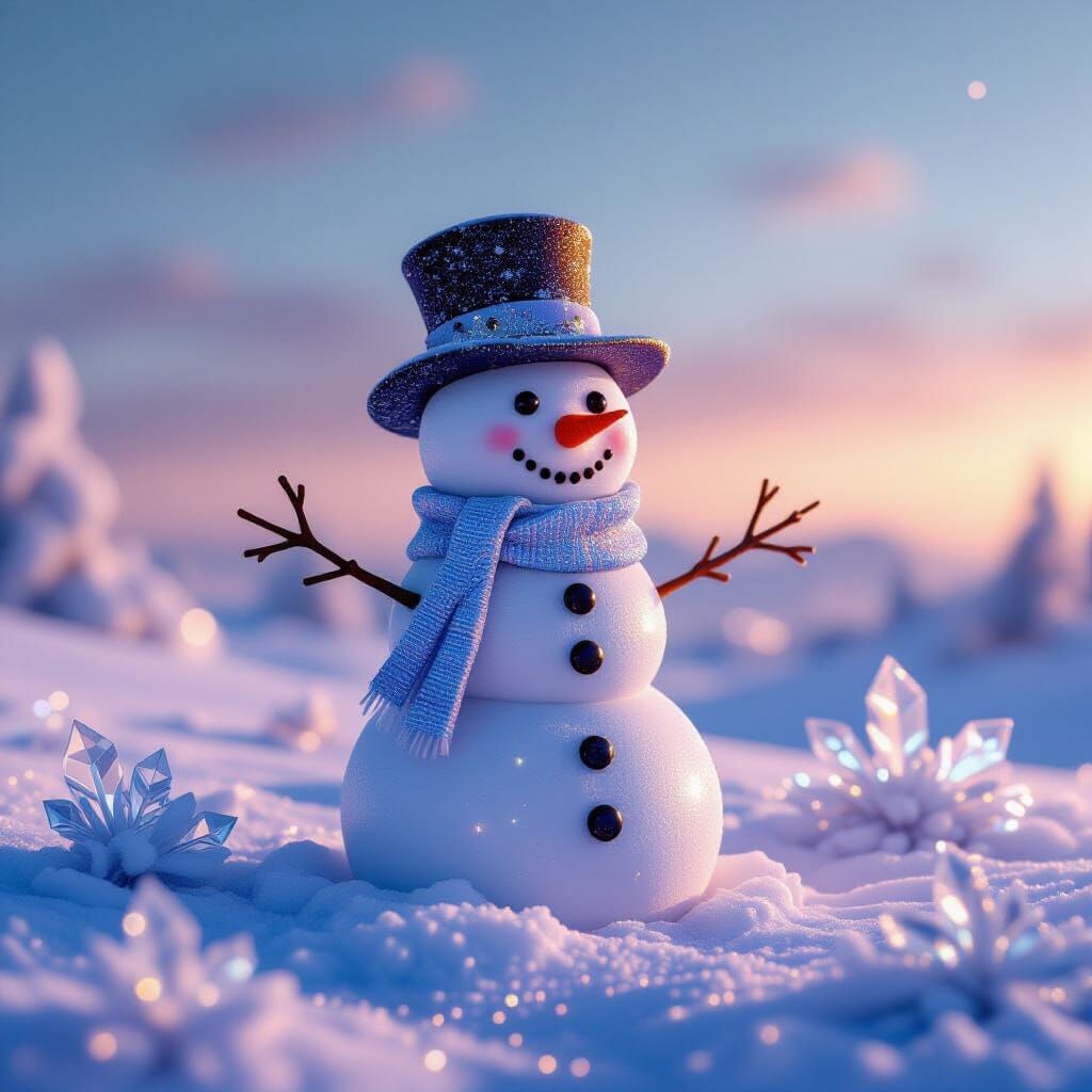 Crystal Snowman in Fantastical Gradient Sky