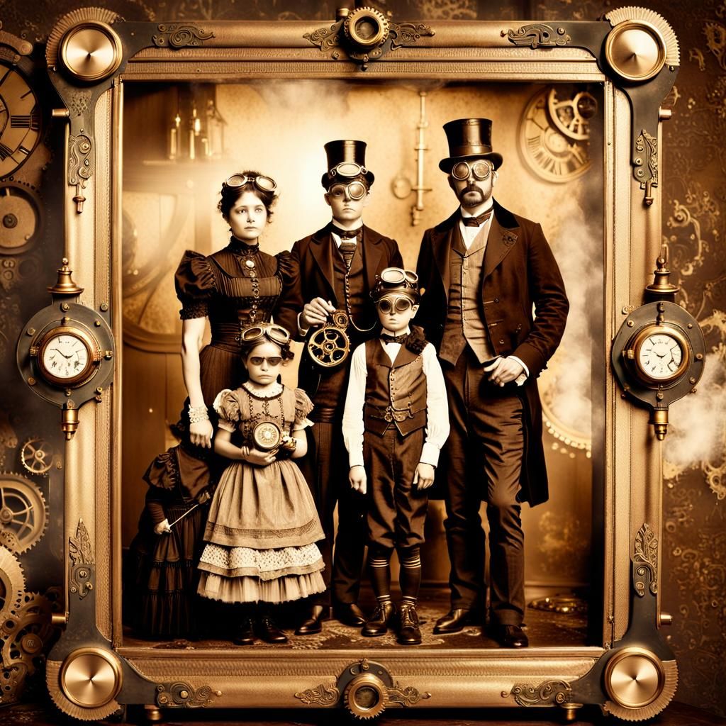 Steampunk Family Portrait in Victorian Style