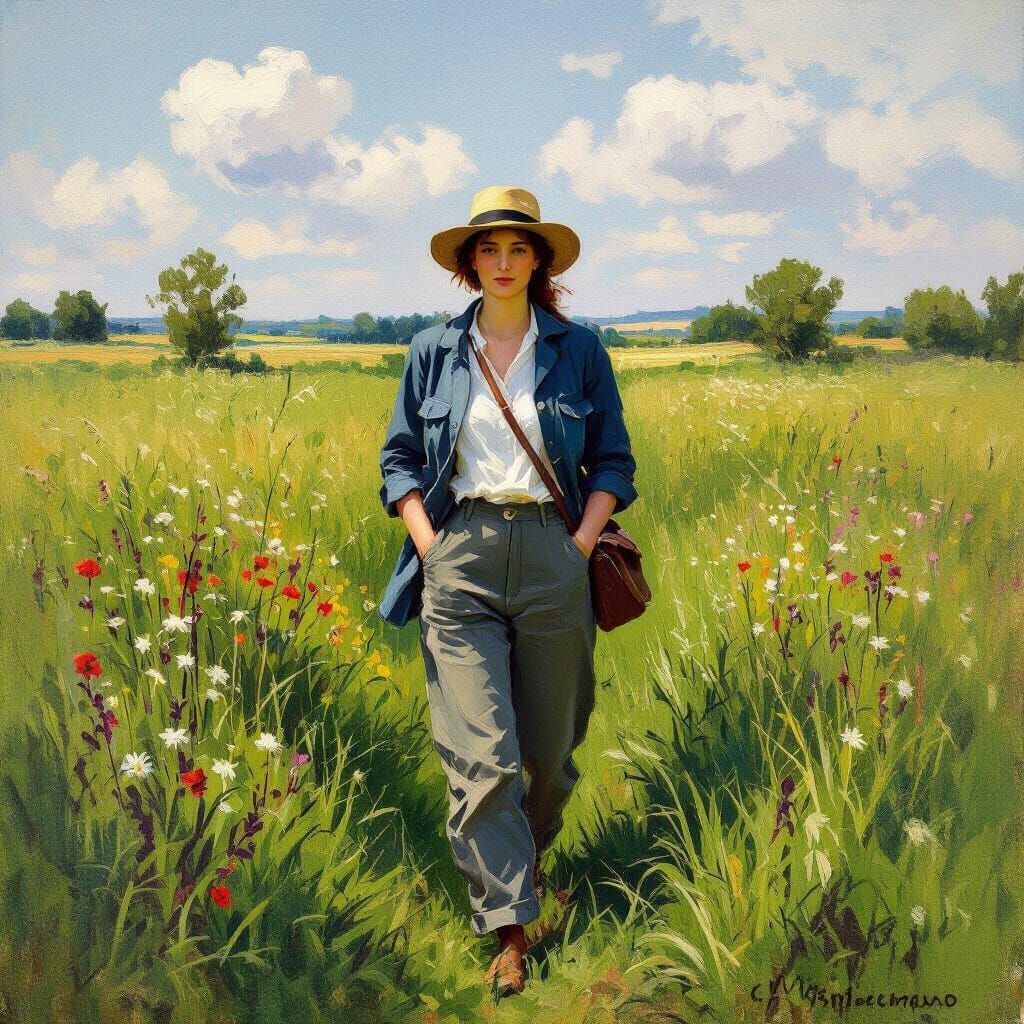 Person in Field, Impressionist Style