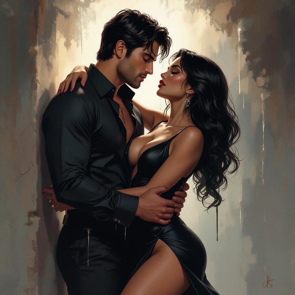 Passionate Embrace with Dramatic Cinematic Lighting