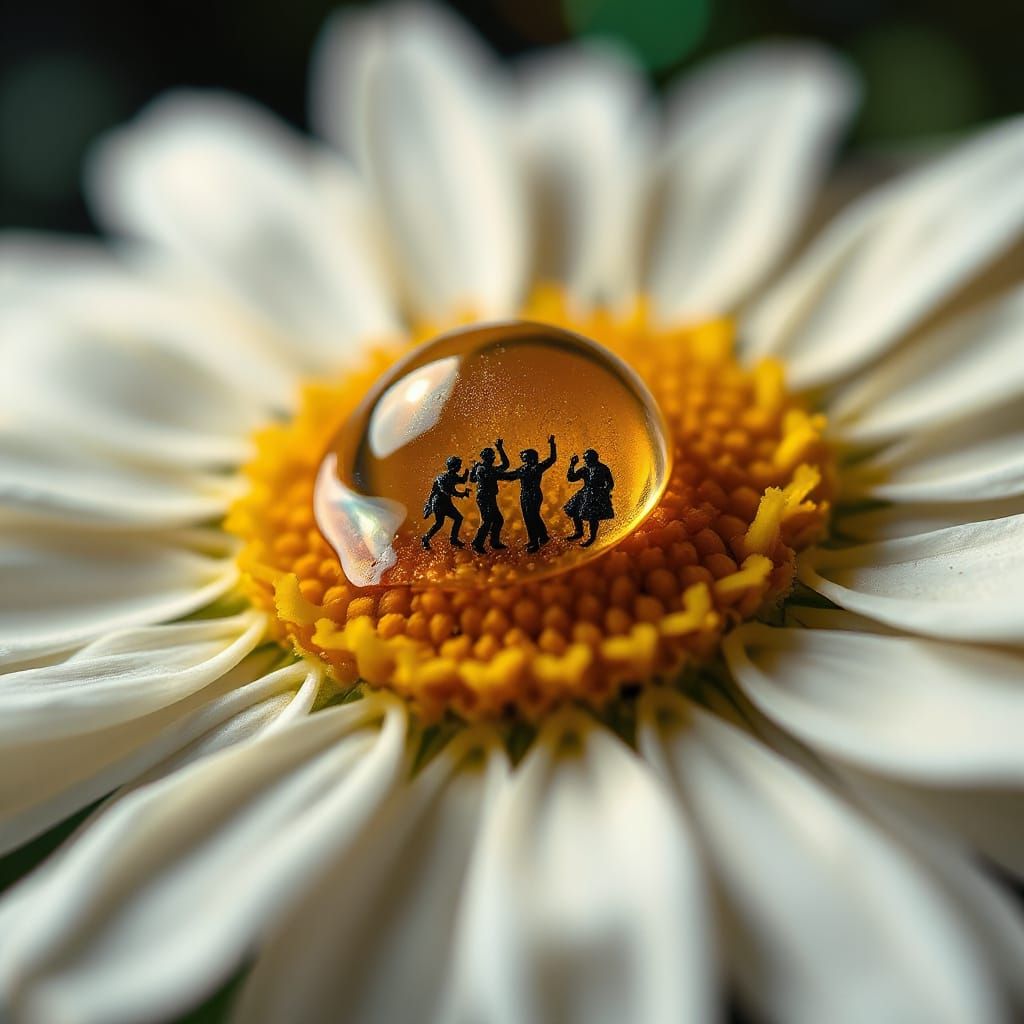 Micro Disco Dance Party on Daisy, Macro Photography