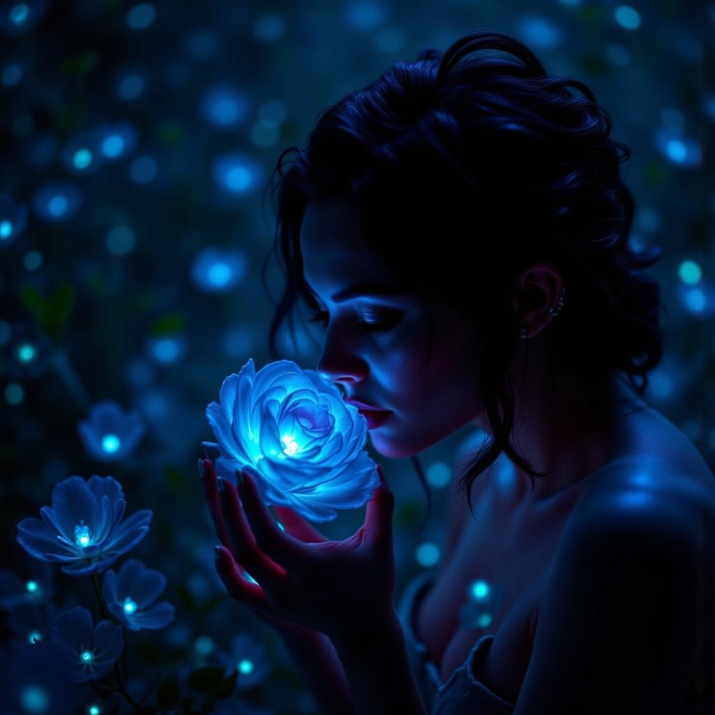 Bioluminescent Pinup Kissing Rose in Bauhaus Style