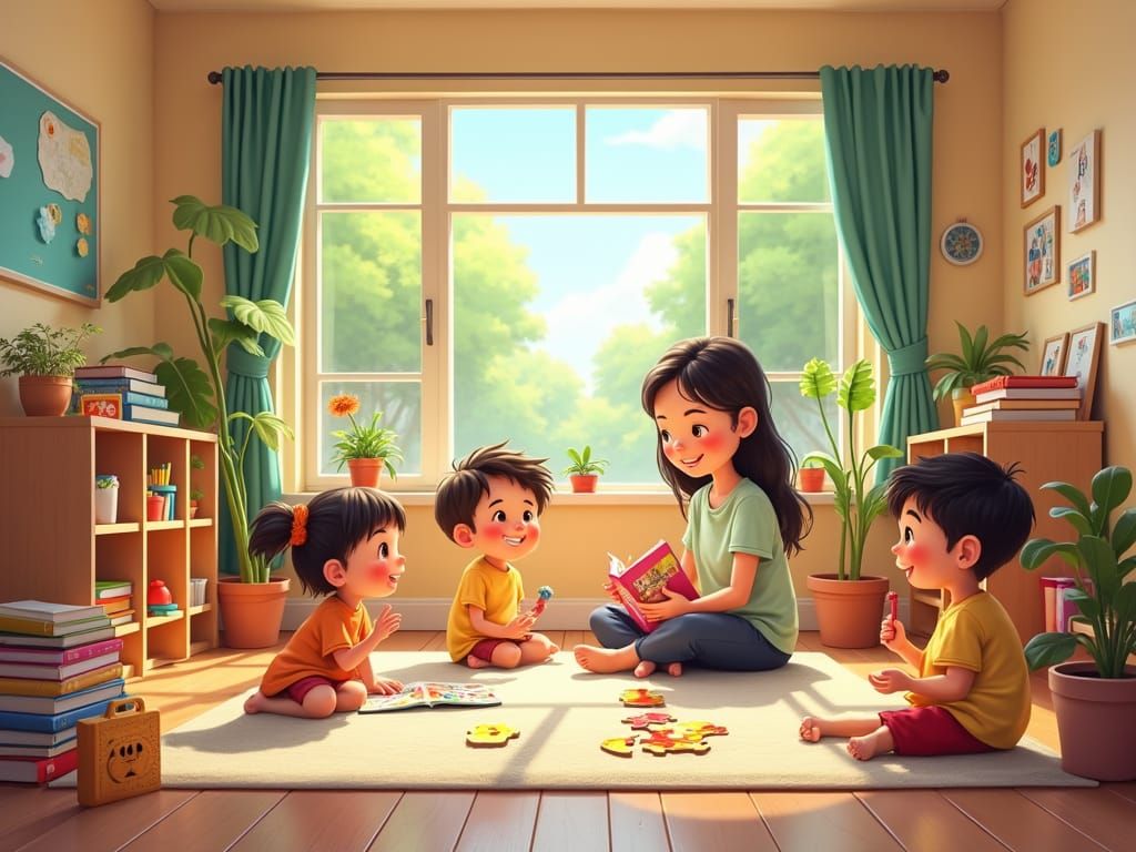 Whimsical Nursery Classroom in Vibrant Pixar Style