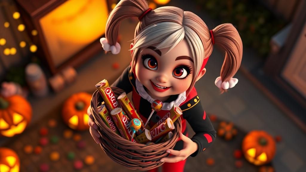 Harley Quinn Toddler Trick-or-Treating, Pixar-style