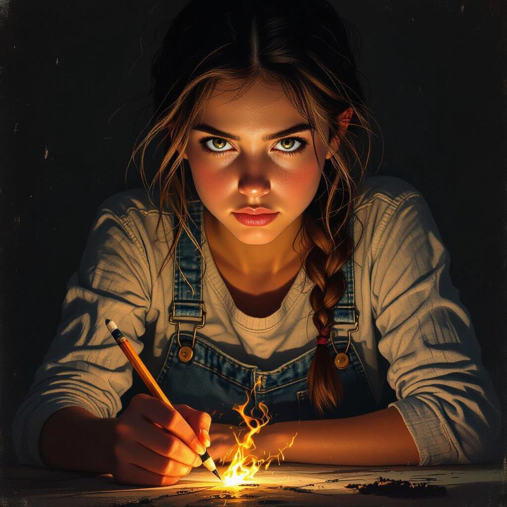 Girl with Glowing Pencil, Rembrandt Lighting