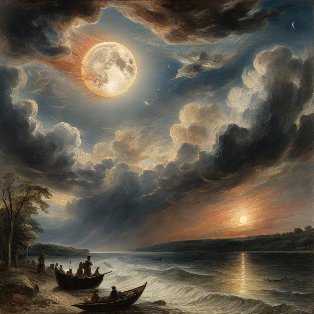Sun and Moon Together in a Celestial Landscape