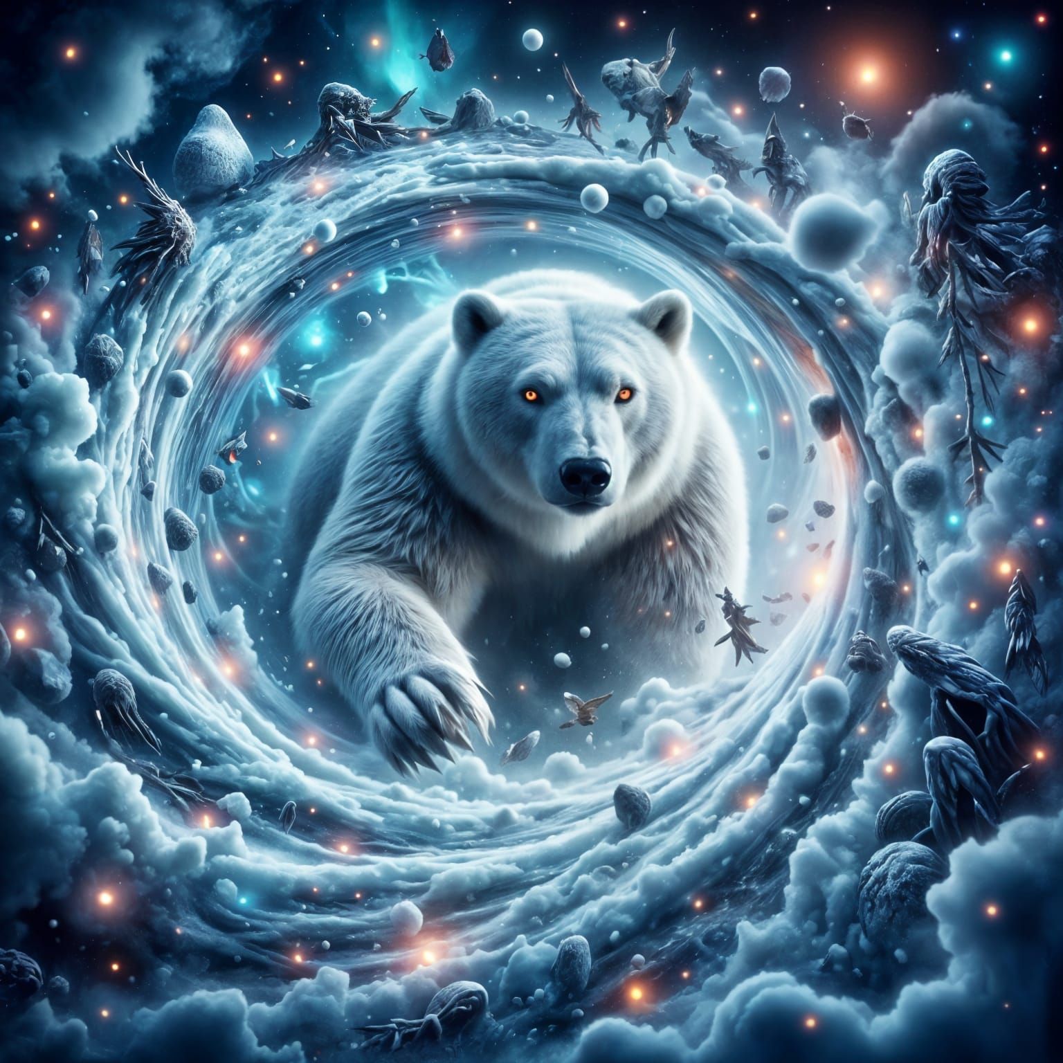 Polar Bear Emerges from Vortex in Dramatic Hyperrealistic Ar...