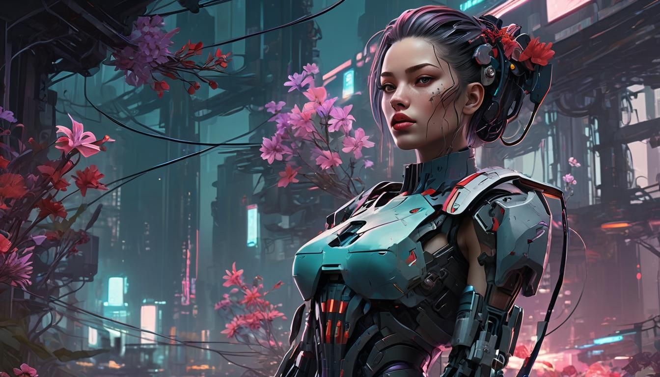 Cyberpunk Warrior in Industrial Setting as Digital Art